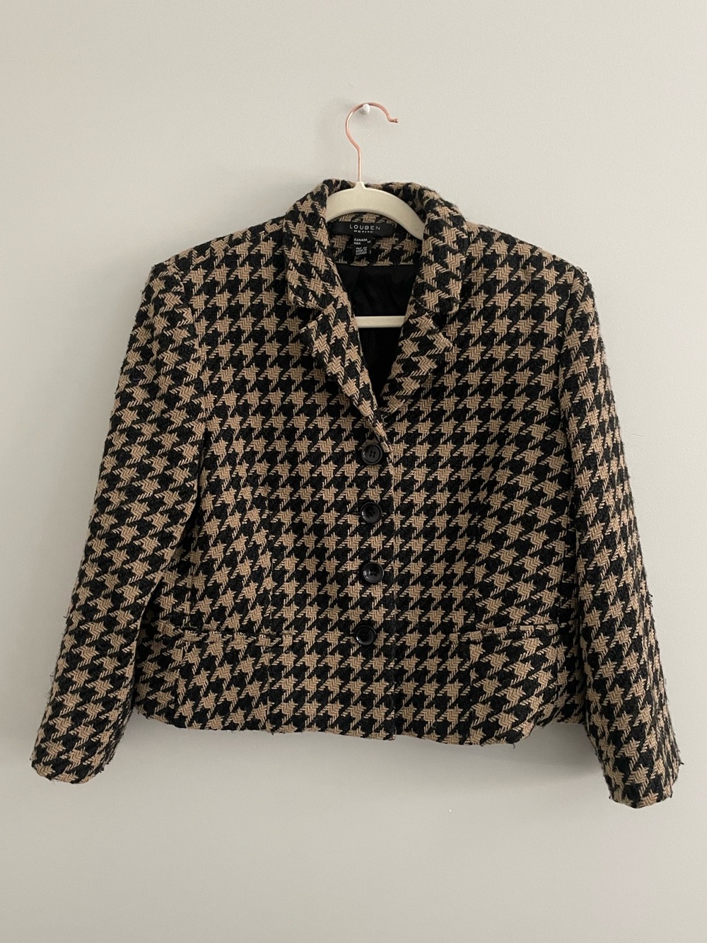 Women's Houndstooth-Style Blazer Jacket in Black and Tan